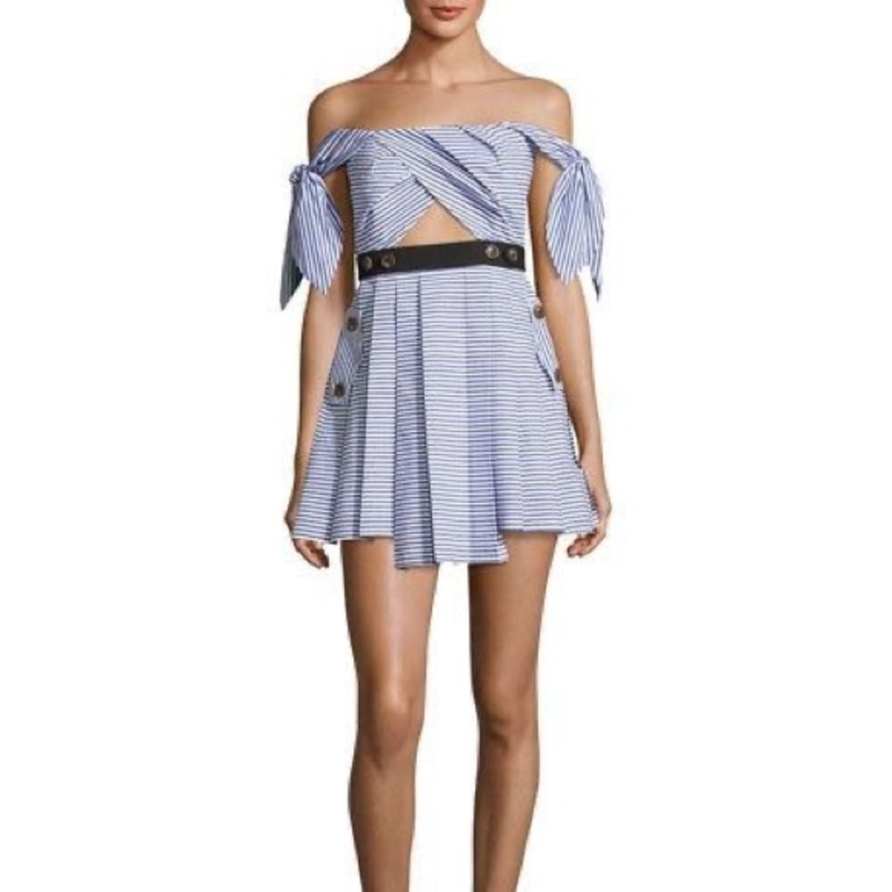 Self-Portrait Blue Off Shoulder stripe dress